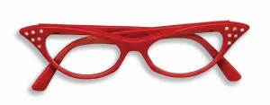 50's Style Red Rhinestone Clear Glasses