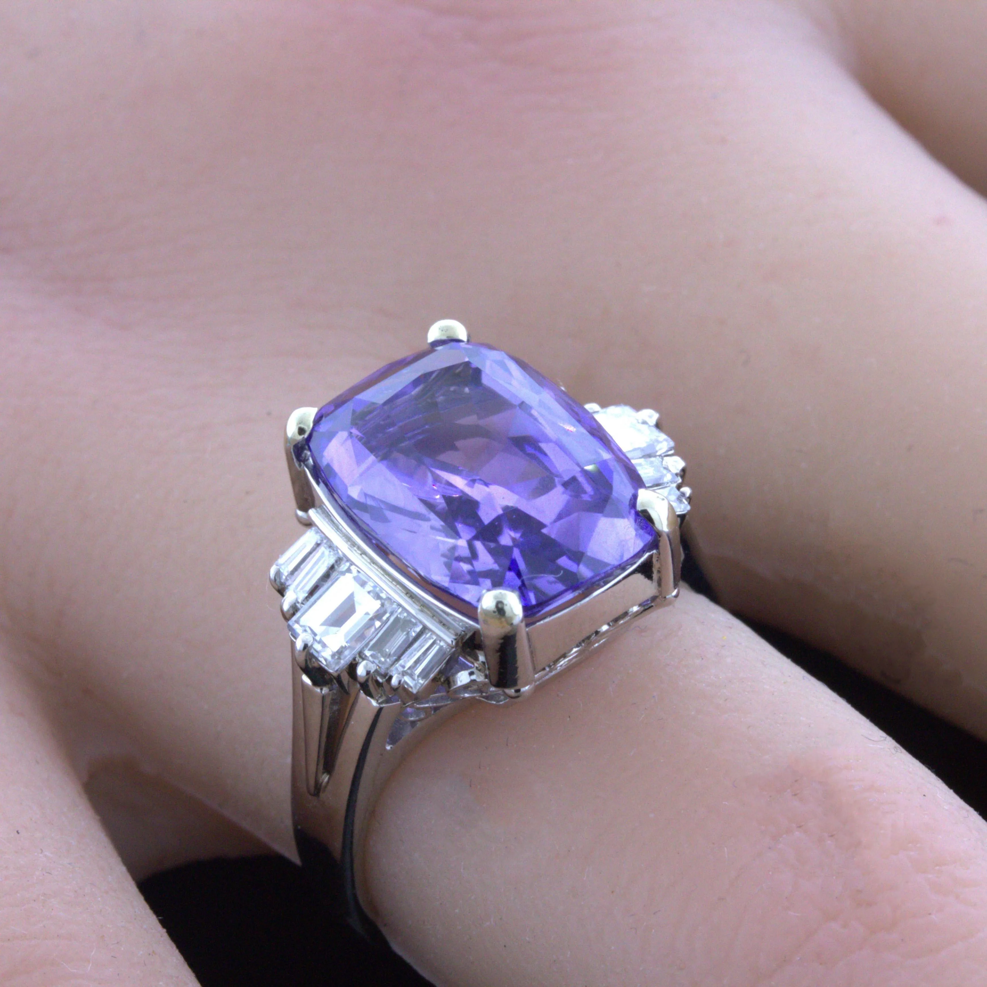 9.27 Carat Color-Change Sapphire Diamond Platinum Ring, GIA Certified
