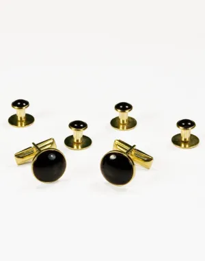 Basic Black with Gold Trim Studs and Cufflinks Set