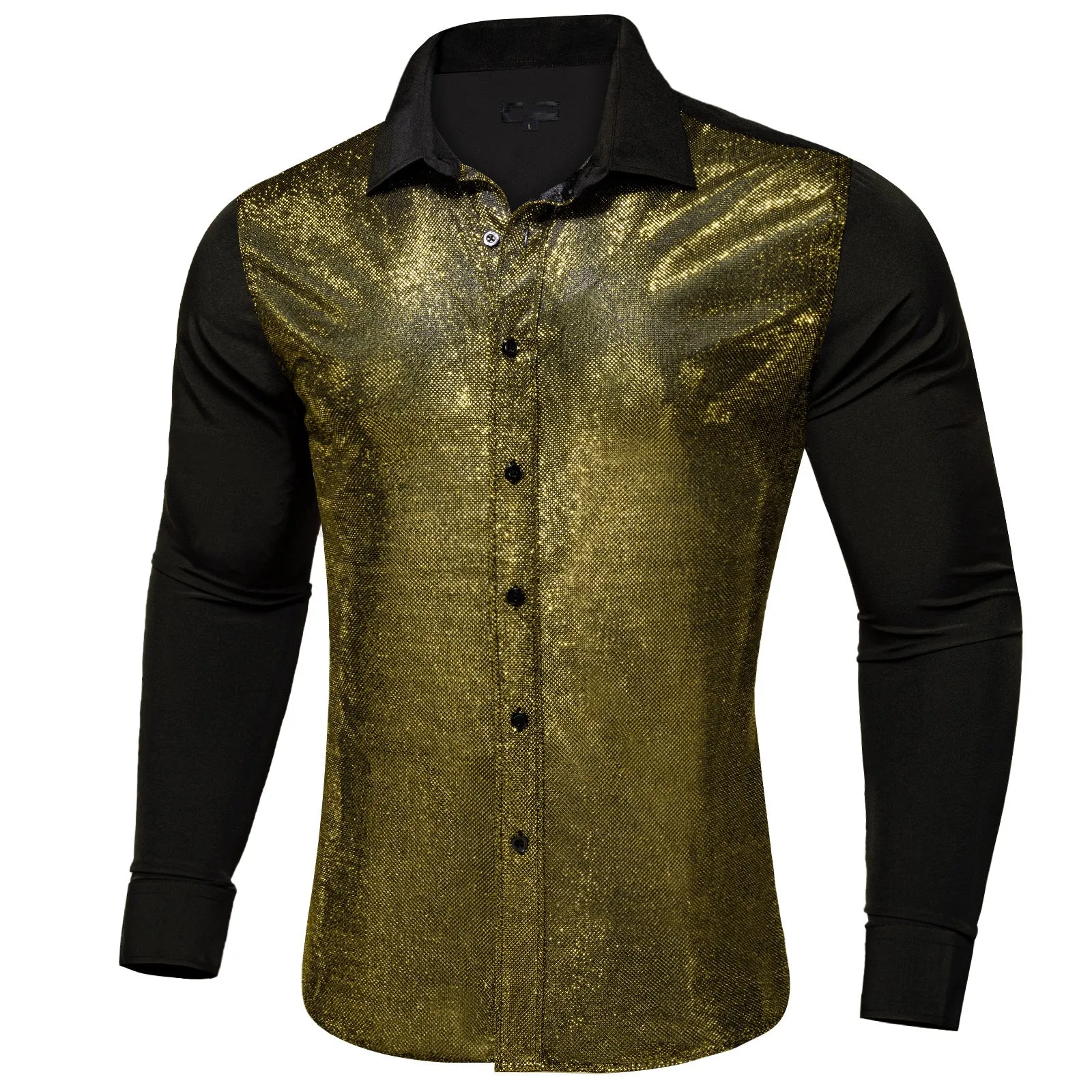 Black Silk Golden Glitter Stitching Men's Shirt