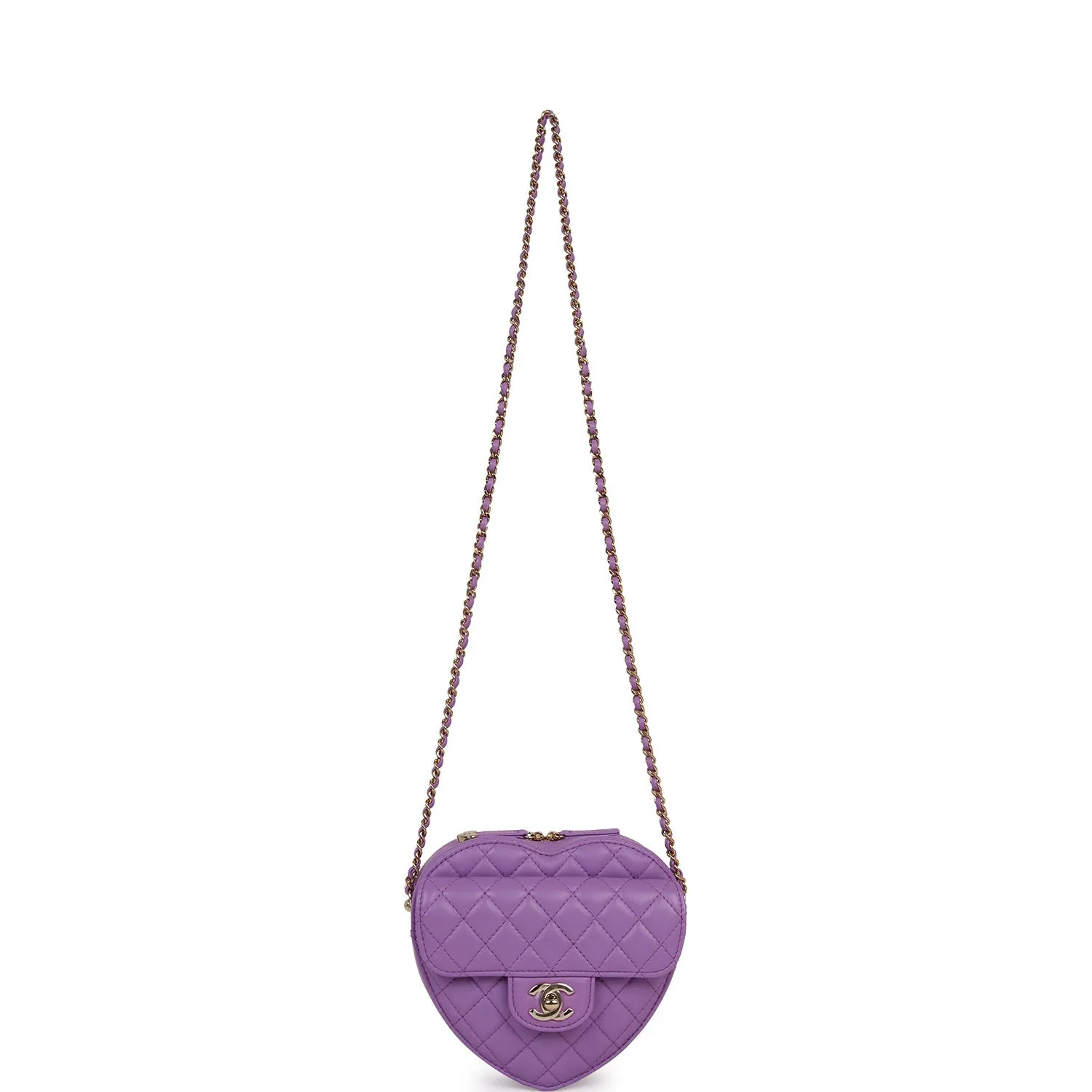 Chanel CC In Love Large Heart-Shaped Bag - Purple Lambskin with Light Gold Hardware