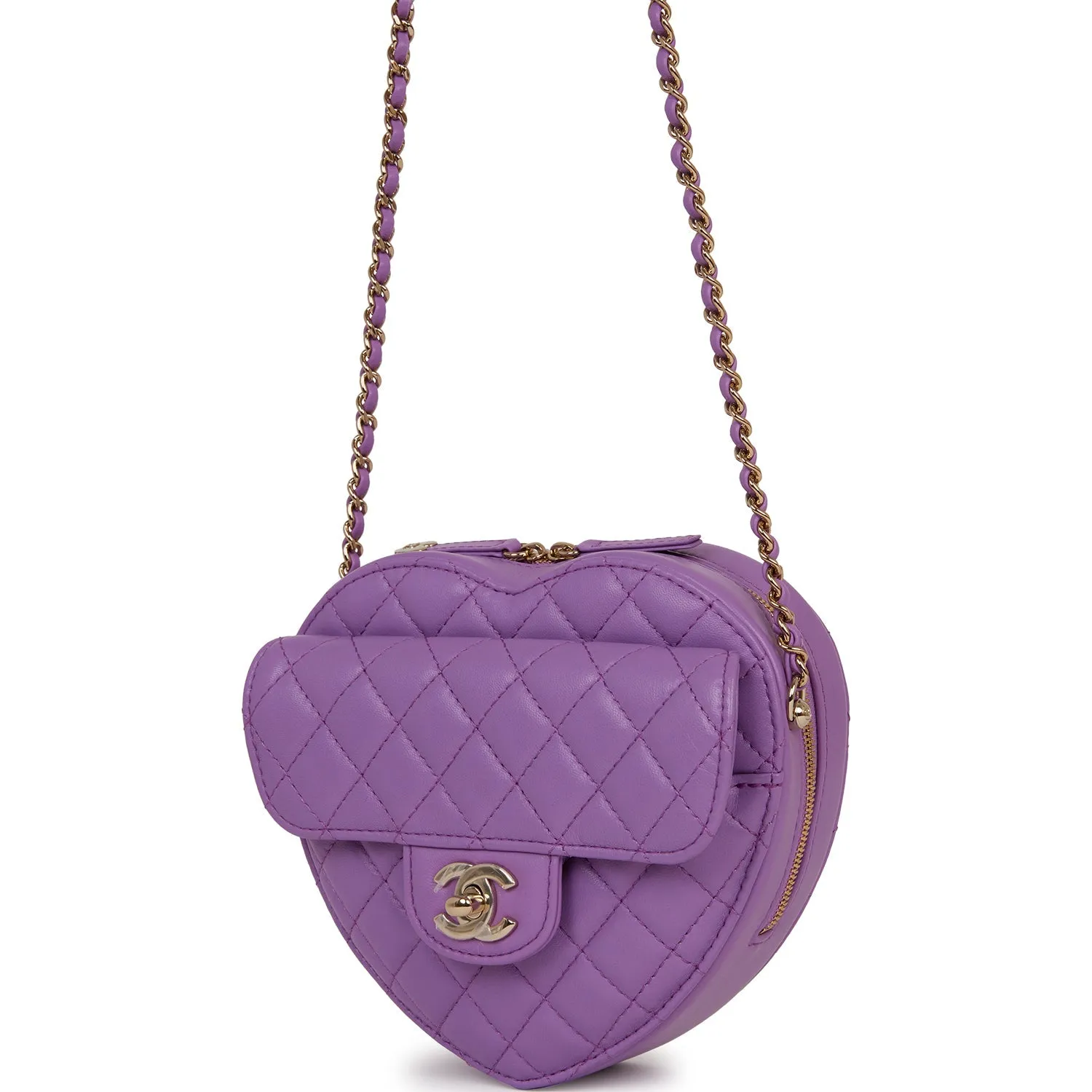 Chanel CC In Love Large Heart-Shaped Bag - Purple Lambskin with Light Gold Hardware