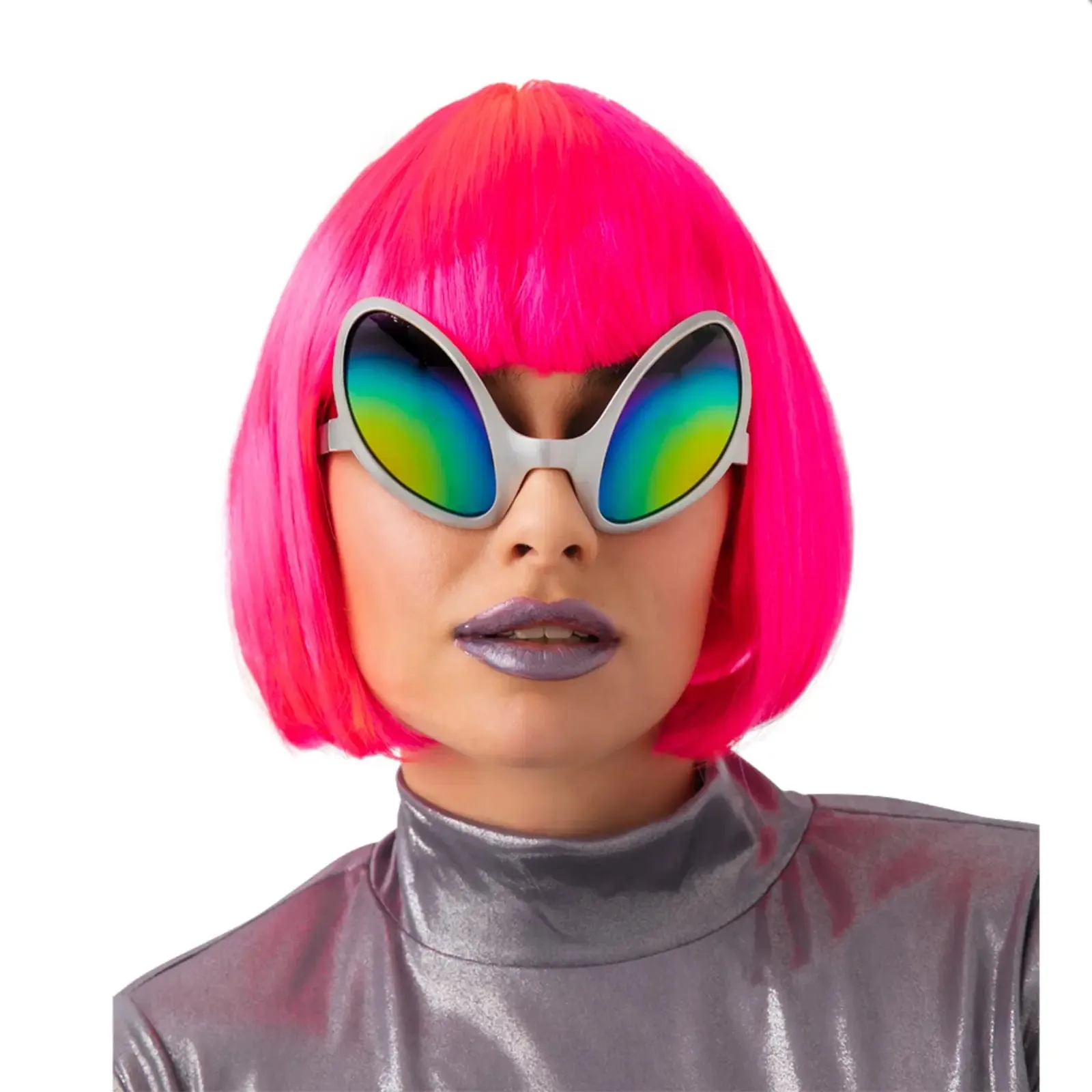 Funny Alien Shades Rainbow Lenses Silver Sunglasses Fancy Dress
