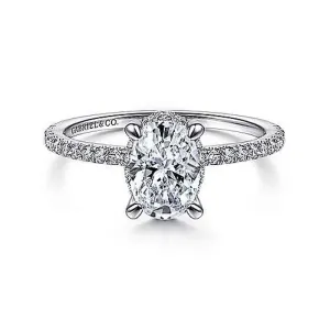 Gabriel & Co. "Hart" Hidden Halo Oval Engagement Ring Semi-Mounting in 14K White Gold