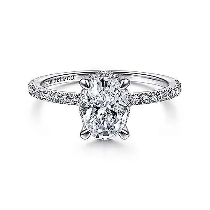 Gabriel & Co. "Hart" Hidden Halo Oval Engagement Ring Semi-Mounting in 14K White Gold