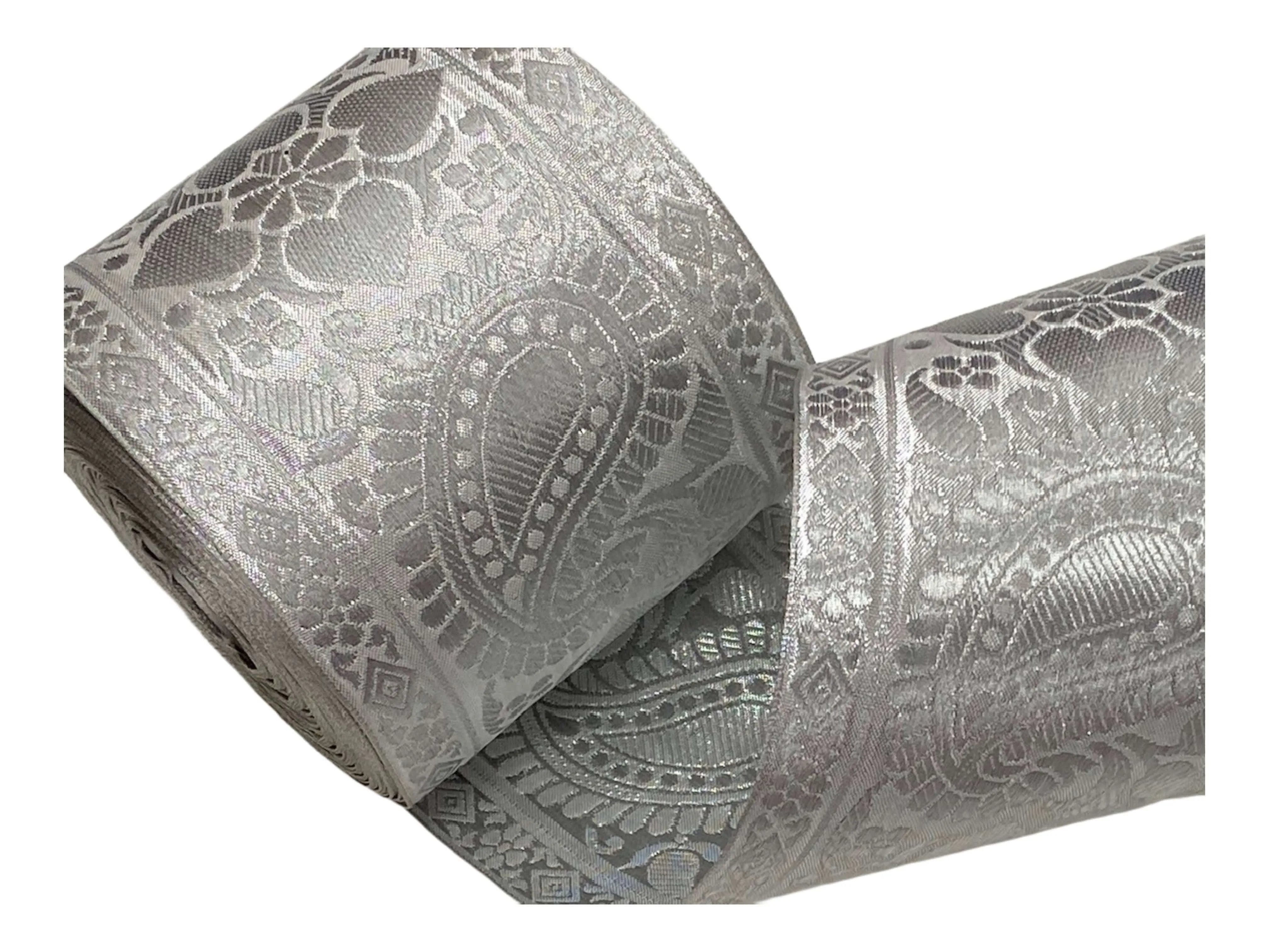 Metallic Jacquard Wide Width Ribbon - Giant Paisley (11cm)