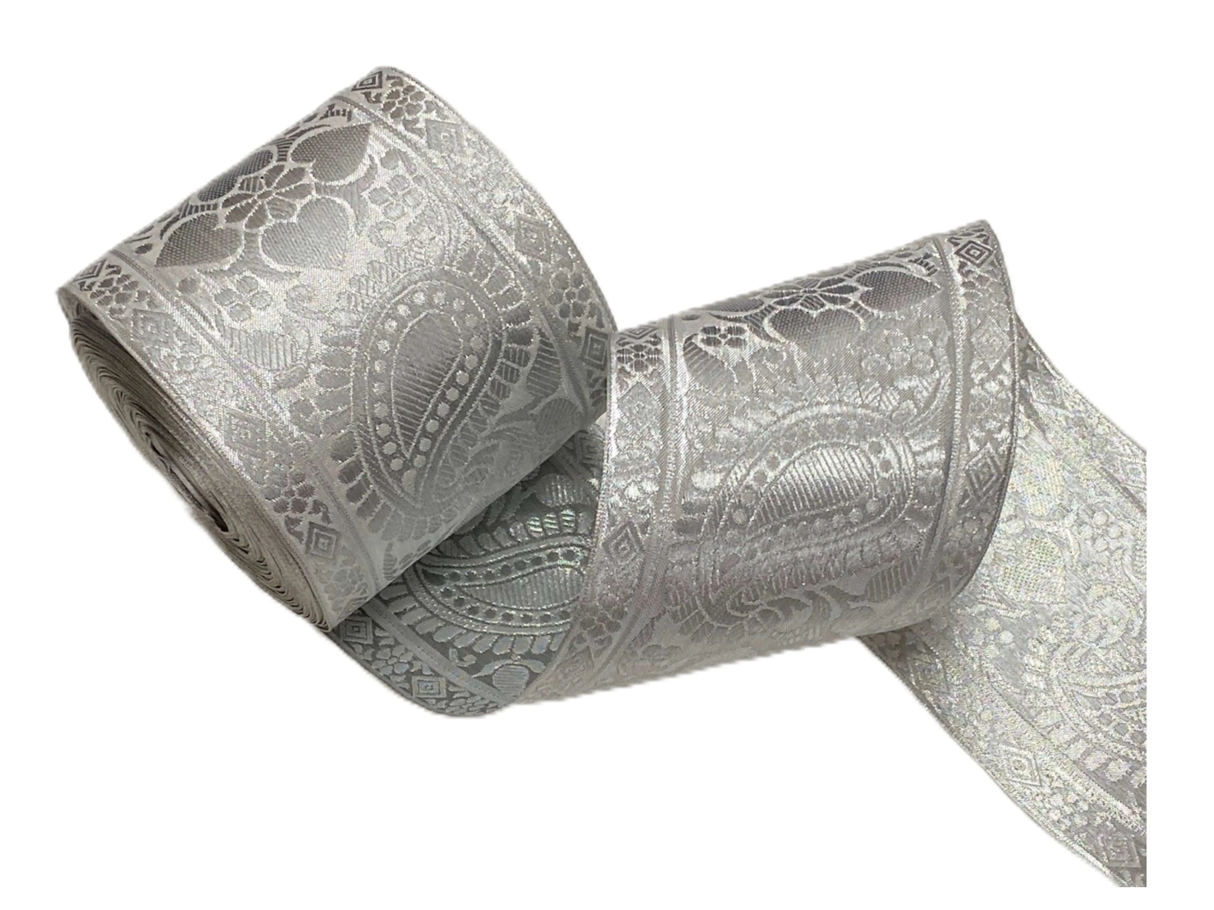 Metallic Jacquard Wide Width Ribbon - Giant Paisley (11cm)