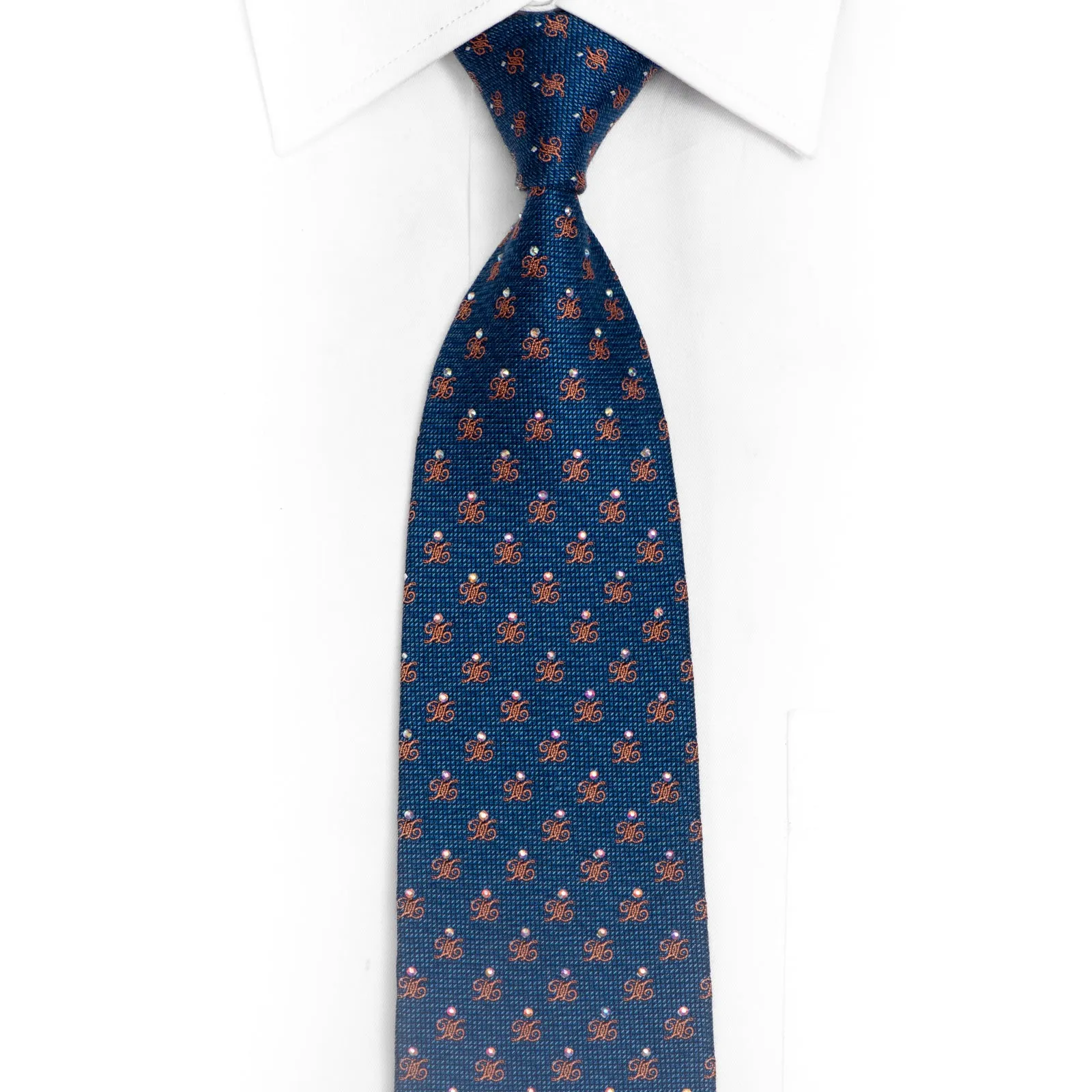 Monogram On Blue Rhinestone Silk Tie
