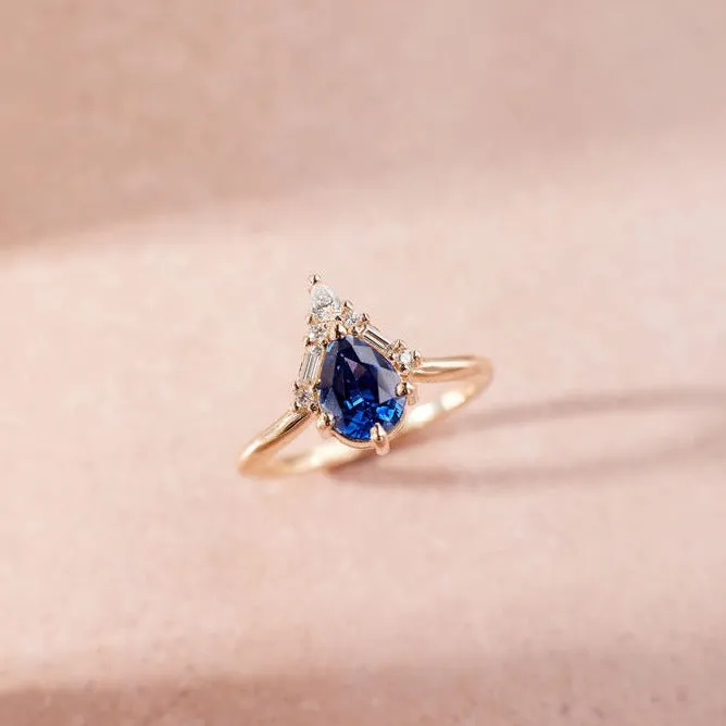 Nori ring - 1.21 carat blue pear sapphire
