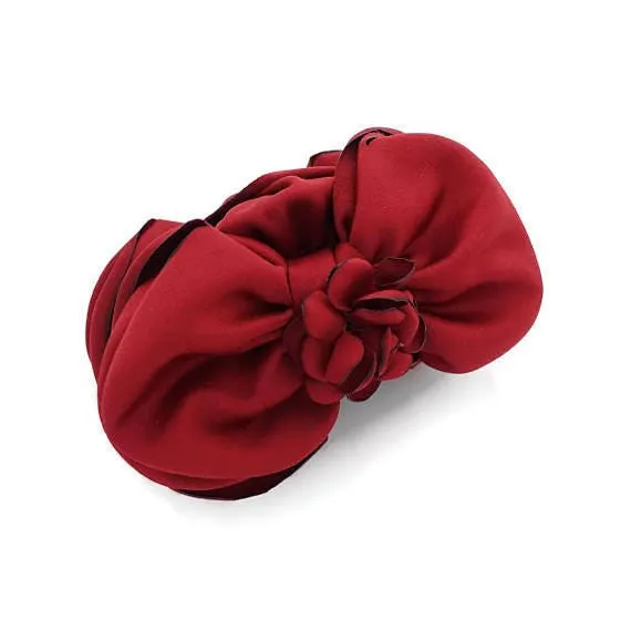 Satin Flower Decorated Multi Layer Bow Hair Claw Clip Women Hair Clamp
