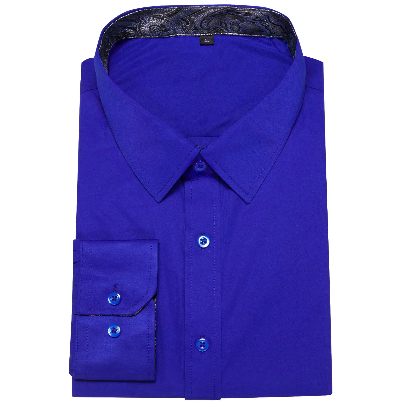 Ties2you Business Shirts Cobalt Blue Solid Splicing Grey Paisley Silk Mens Button Down Long Sleeve Shirt