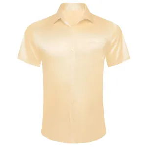 Ties2you Dress Shirt Design Champagne Solid Mens Short Sleeve Button Up Shirt for Wedding