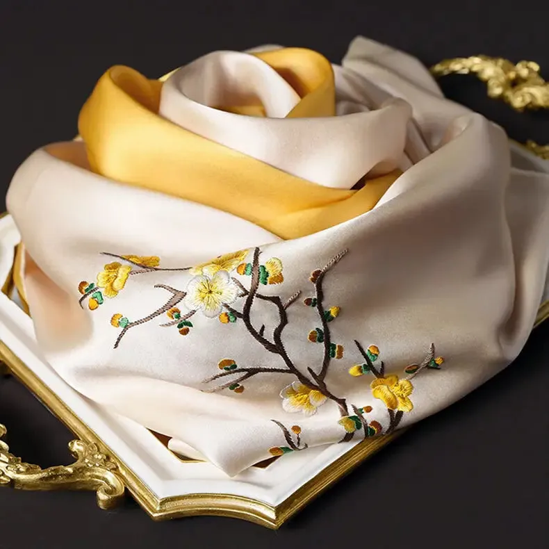Wintersweet Silk Shawel - Pure handmade production, Suzhou traditional embroidery craft